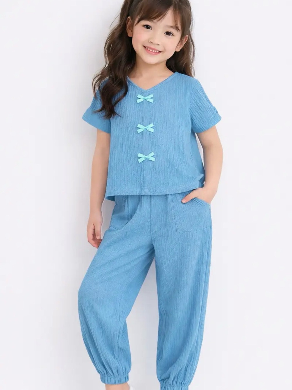 Cutie Patootie DupToddlers crinkle plisse pant set w/ bows